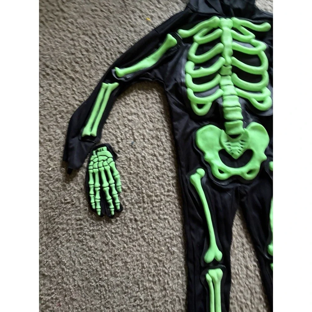Vintage Easter Unlimited Green Black Child Skeleton Costume 3T-4T